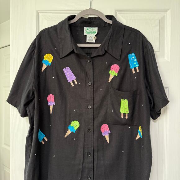 The Quacker Factory Linen Blend Embroidered Ice Cream Popsicles Top Size 1X - Picture 2 of 13